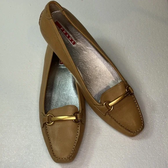 Prada women flats new no box size 36.5 Tan # 4099